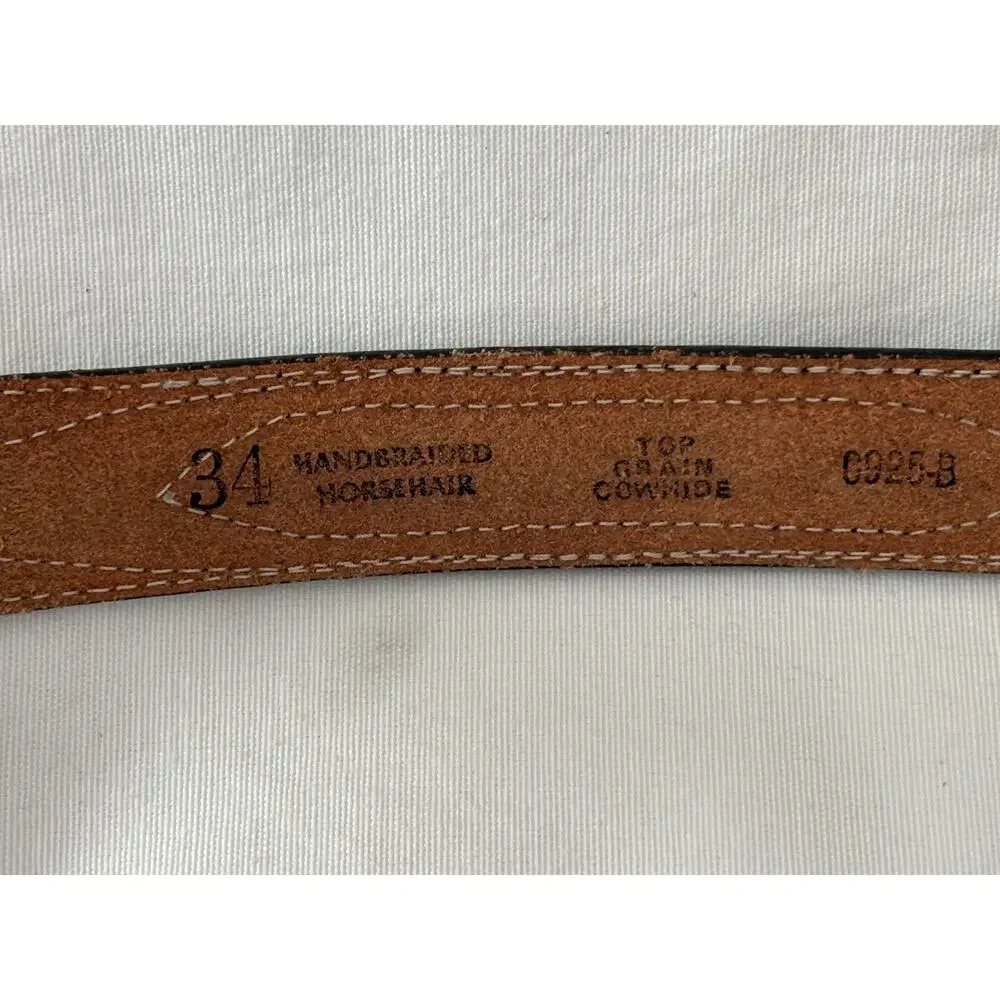 Vintage Justin Top Grain Cowhide Leather Belt Braided Horse Hair Size 34